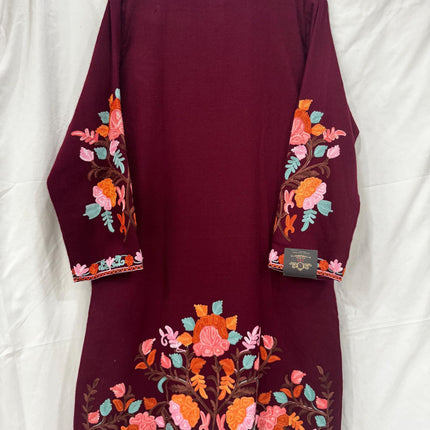 Luxury Kani/Jamawar Wool Jacket with Jari | woven Kashmir Artwear | Statement fashion wear | Kashmir Winter Dresses|knee length| size 42