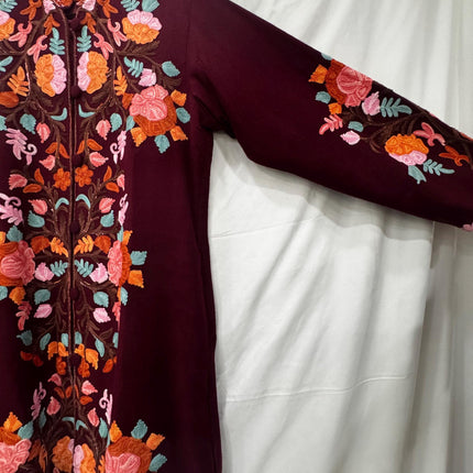 Luxury Kani/Jamawar Wool Jacket with Jari | woven Kashmir Artwear | Statement fashion wear | Kashmir Winter Dresses|knee length| size 42