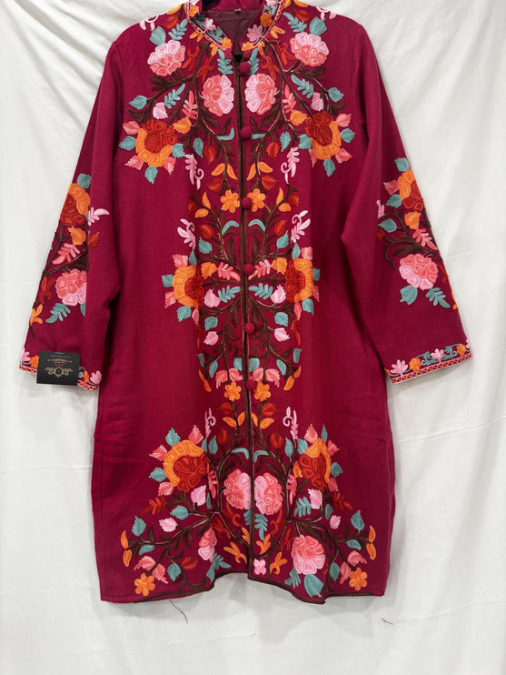 Luxury Kani/Jamawar Wool Jacket with Jari | woven Kashmir Artwear | Statement fashion wear | Kashmir Winter Dresses|knee length| size 42