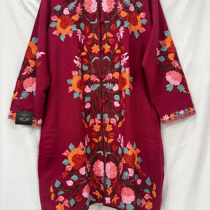 Kani Wool Jacket | Handwoven Kashmir Aari Embroidery, Size 42