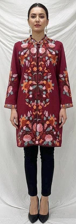 Kani Wool Jacket | Handwoven Kashmir Aari Embroidery, Size 42