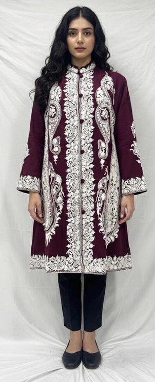 Luxury Kani/Jamawar Wool Jacket with Jari | woven Kashmir Artwear | Statement fashion wear | Kashmir Winter Dresses|knee length| size 44