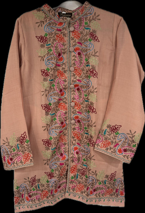 Pashmina hand embroidered |Aari needle work Jacket | Kashmir Artwear | Pashmina | black Size 38