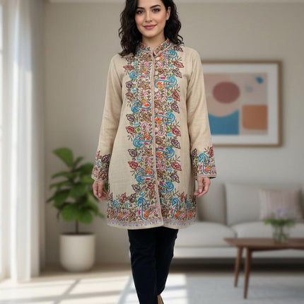 Pashmina hand embroidered |Aari needle work Jacket | Kashmir Artwear | Pashmina | black Size 36