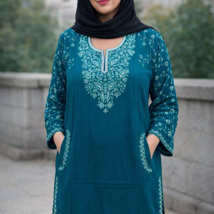 Handmade Kashmiri Aari Embroidered with Tila |Wool Pheran | Traditional Winter Wear | Ethnic Women's Clothing | Boho Style Long Jacket