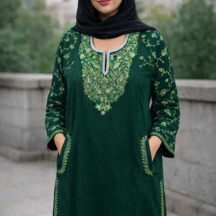 Handmade Kashmiri Aari Embroidered with Tila |Wool Pheran | Traditional Winter Wear | Ethnic Women's Clothing | Boho Style Long Jacket