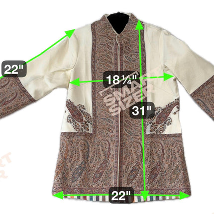 Kani Pashmina Jamawar Jacket, Woven Paisley Wool Coat, Size 42