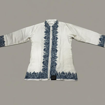 Short Aari Work Jacket | Blue and White | Aari Handwork | Size 44