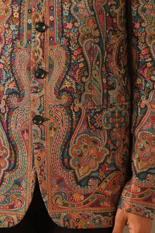 Mens Kani Jamawar Jamdani Jacket| Kani Woven Paisley | Mandarin Collar | Size 40,42,44,48