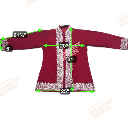 Short Sozni Work Jacket | Red and White | Pure Wool Aari Work | Size 42