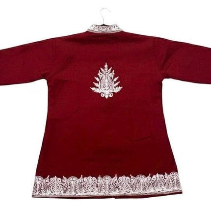 Short Sozni Work Jacket | Red and White | Pure Wool Aari Work | Size 42