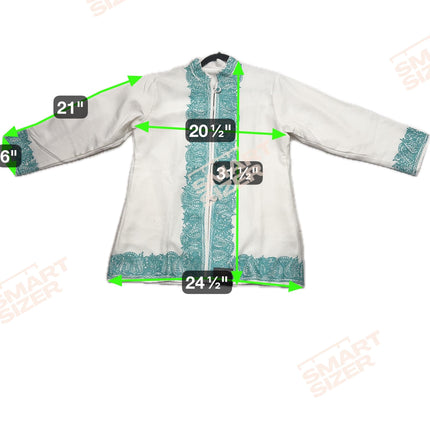 Short hand Sozni embroidered | Luxury wool Jacket | Teal and White | Size 42
