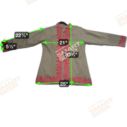 Short hand Sozni embroidered | Luxury wool Jacket | Tan and Red | Size 42