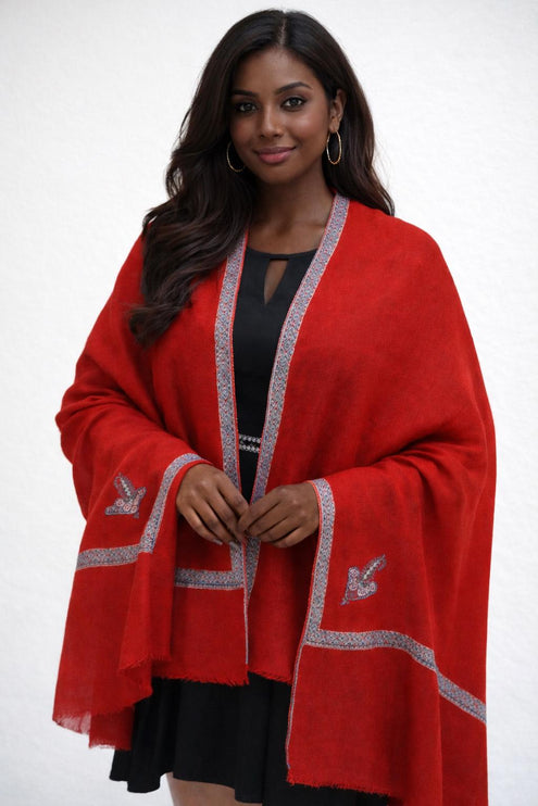 Premium Pashmina Stole with Intricate Border with fine hand embroidery| Very Soft| 100% Pure Pashmin