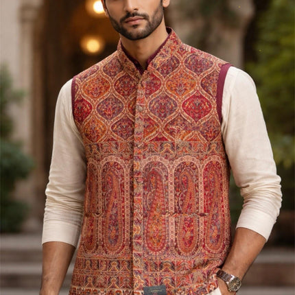 Mens Kani Pashmina Waistcoat, Woven Paisley, Size 44,46,48,50