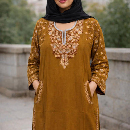 Handmade Kashmiri Aari Embroidered with Tila |Wool Pheran | Traditional Winter Wear | Ethnic Women's Clothing | Boho Style Long Jacket
