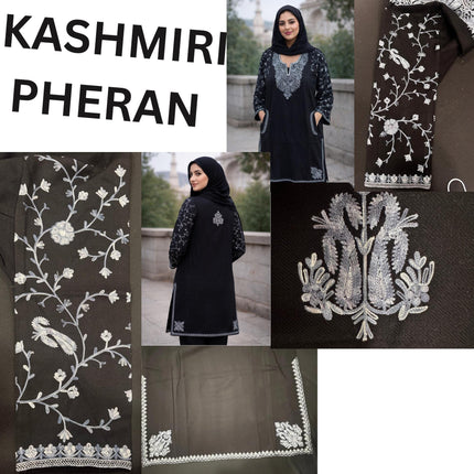 Handmade Kashmiri Aari Embroidered with Tila |Wool Pheran | Traditional Winter Wear | Ethnic Women's Clothing | Boho Style Long Jacket