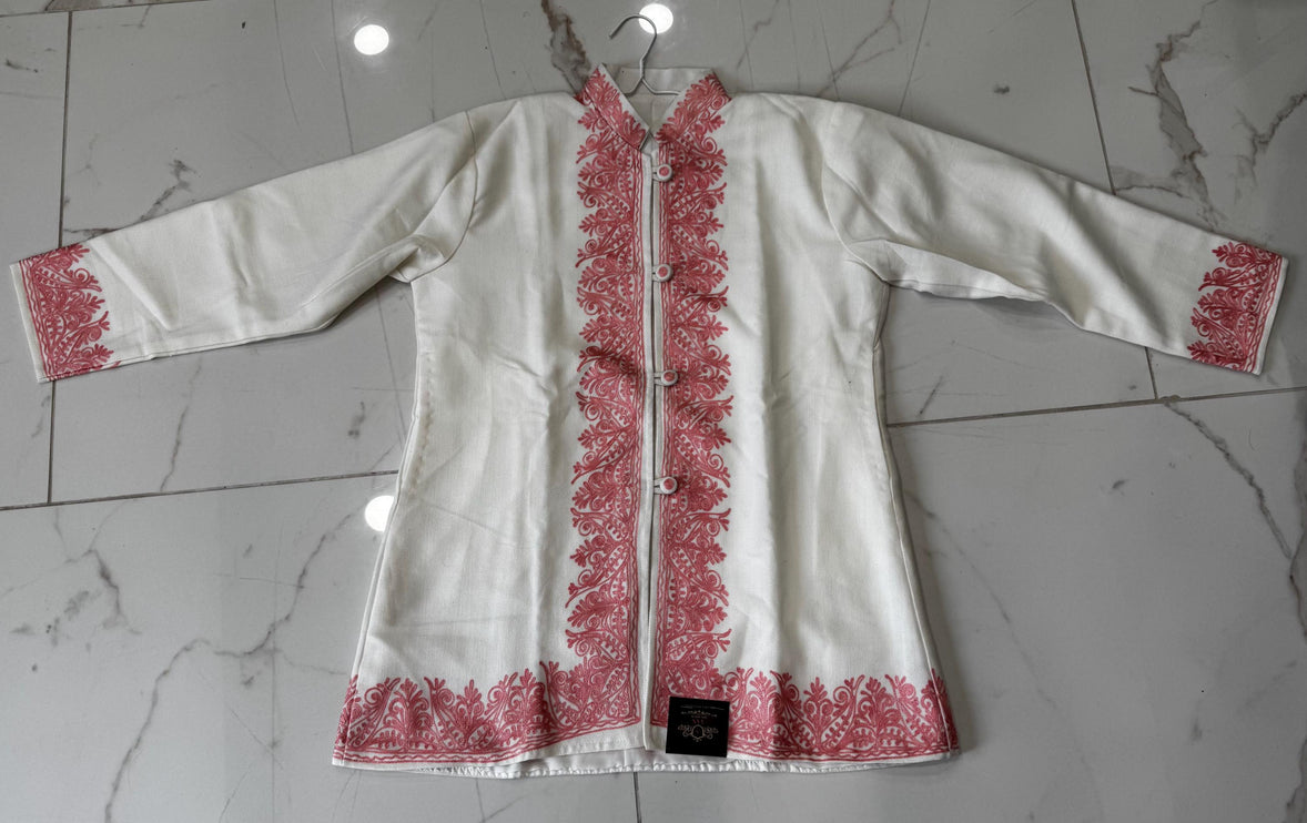 Short Aari Work Jacket | Pink and White | Aari Handwork | Size 42