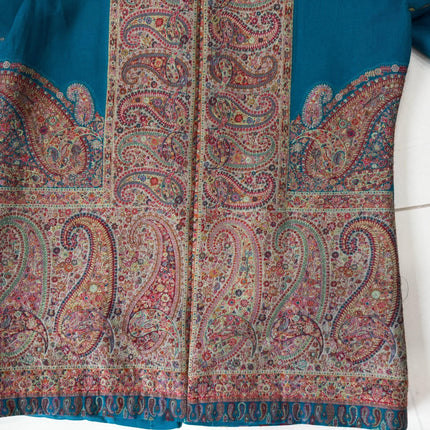 Kani Pashmina Jamawar Jacket, Teal Paisley Woven Coat size 44