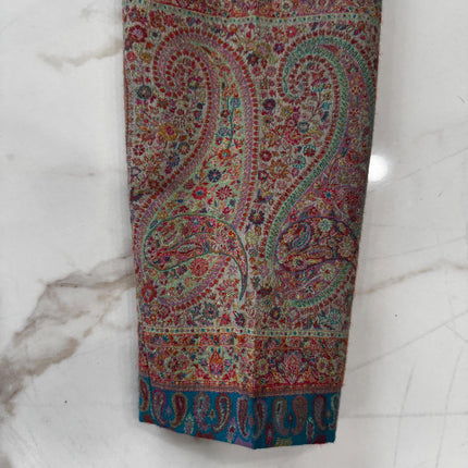 Kani Pashmina Jamawar Jacket, Teal Paisley Woven Coat size 44