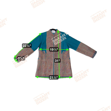 Kani Pashmina Jamawar Jacket, Teal Paisley Woven Coat size 44
