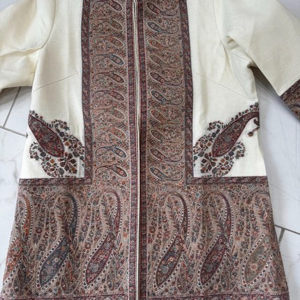 Kani Pashmina Jamawar Jacket, Woven Paisley Wool Coat, Size 42