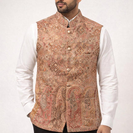 Mens Kani Pashmina Paisley Waistcoat, Slim Fit