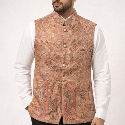 Mens Kani Pashmina Paisley Waistcoat, Slim Fit