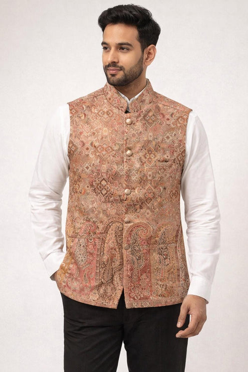 Mens Kani Pashmina Paisley Waistcoat, Slim Fit