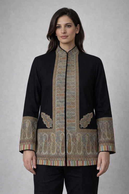 Kani Pashmina Jamawar Jacket, Woven Paisley Wool, Size 44,46 - 46