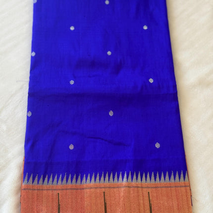 Handloom Paithani Silk Saree | Royal Blue, Red Zari Border