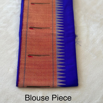 Handloom Paithani Silk Saree | Royal Blue, Red Zari Border