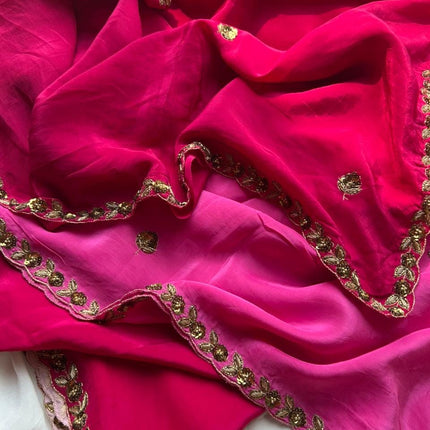 Hand Woven Banarasi Silk Saree: Pink Ombre Copper Zari
