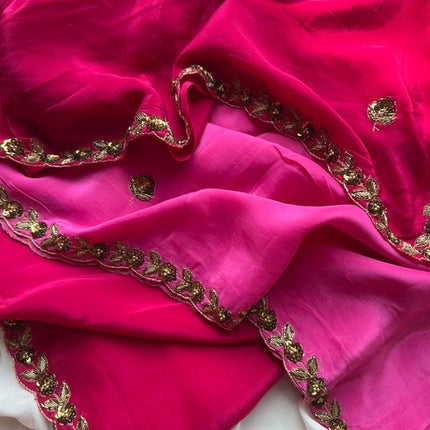 Hand Woven Banarasi Silk Saree: Pink Ombre Copper Zari