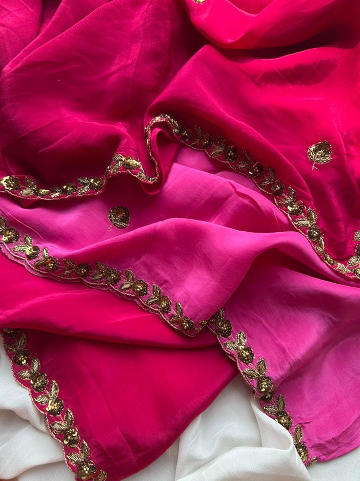 Hand Woven Banarasi Silk Saree: Pink Ombre Copper Zari