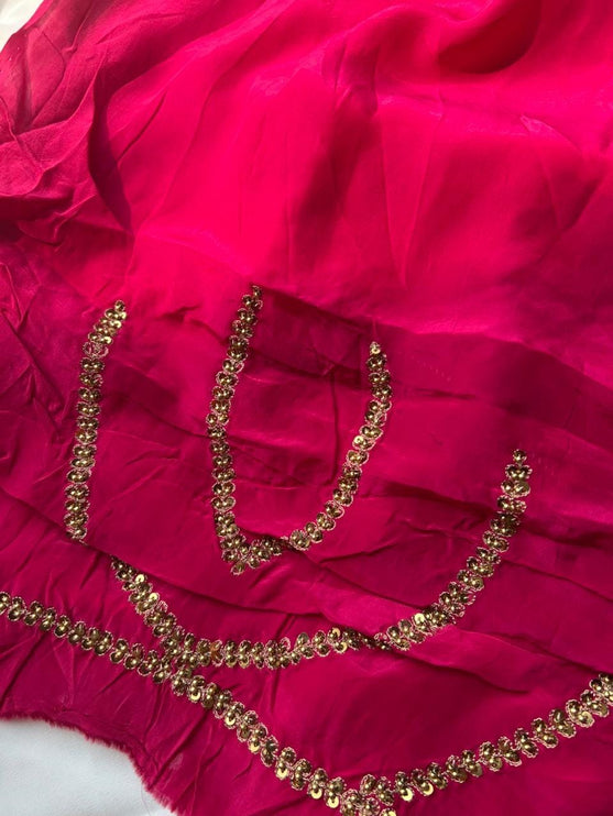 Hand Woven Banarasi Silk Saree: Pink Ombre Copper Zari