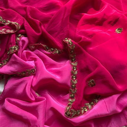 Hand Woven Banarasi Silk Saree: Pink Ombre Copper Zari