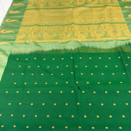Handloom Gadhwal Silk Saree | Green with Muniya Border | Silk Mark