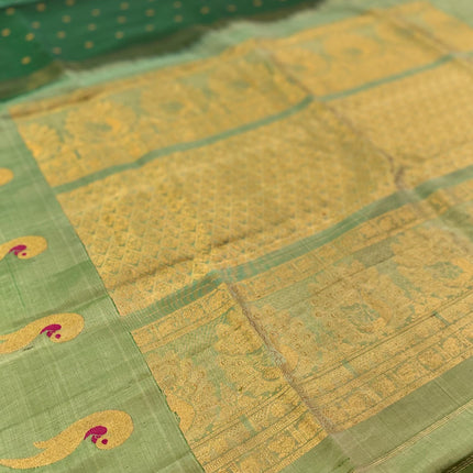 Handloom Gadhwal Silk Saree | Green with Muniya Border | Silk Mark