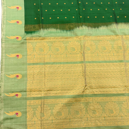 Handloom Gadhwal Silk Saree | Green with Muniya Border | Silk Mark