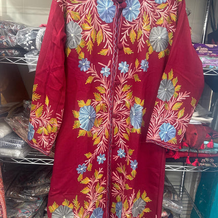 Luxury Kani Jamawar Wool Jacket  | woven Kashmir Artwear | Winter Dresses|knee length| size 46