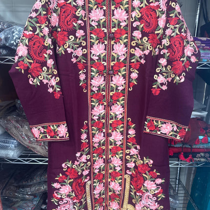 Luxury aari Jamawar Wool Jacket  | woven Kashmir Artwear | Winter Dresses|knee length| size 42