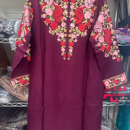 Luxury aari Jamawar Wool Jacket  | woven Kashmir Artwear | Winter Dresses|knee length| size 42