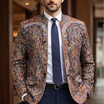 Mens Kani Pashmina Jamawar Jodhpuri style Jacket, Woven Paisley