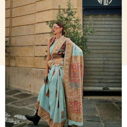 Kashmiri Modal Saree | Handloom Weaving, Heavy Blouse Piece