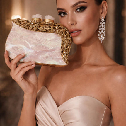 Mother of Pearl Seashell Clutch with Gold Trim - product photo 2