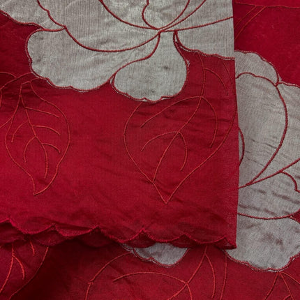 Red Banarasi Silk Saree, Golden color Flower Applique, Silk Mark Certified