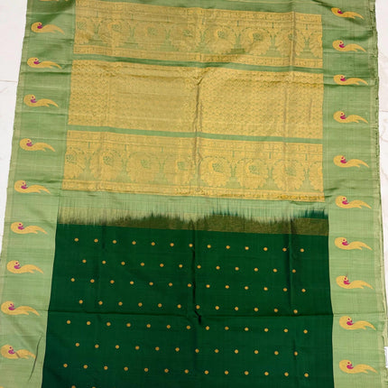 Handloom Gadhwal Silk Saree | Green with Muniya Border | Silk Mark