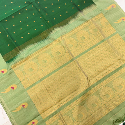 Handloom Gadhwal Silk Saree | Green with Muniya Border | Silk Mark