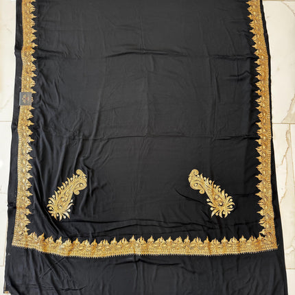 Kashmiri Italian crape Saree | hand Tila embroidered | Jet black color